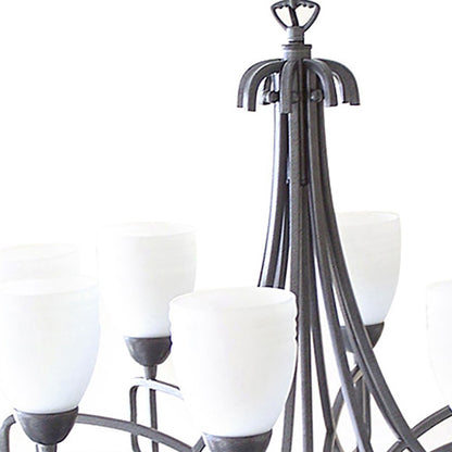 Diyas Ortona 60cm  8 Light E14 Russet Brown/Opal Glass Ceiling Pendant Light Fitting