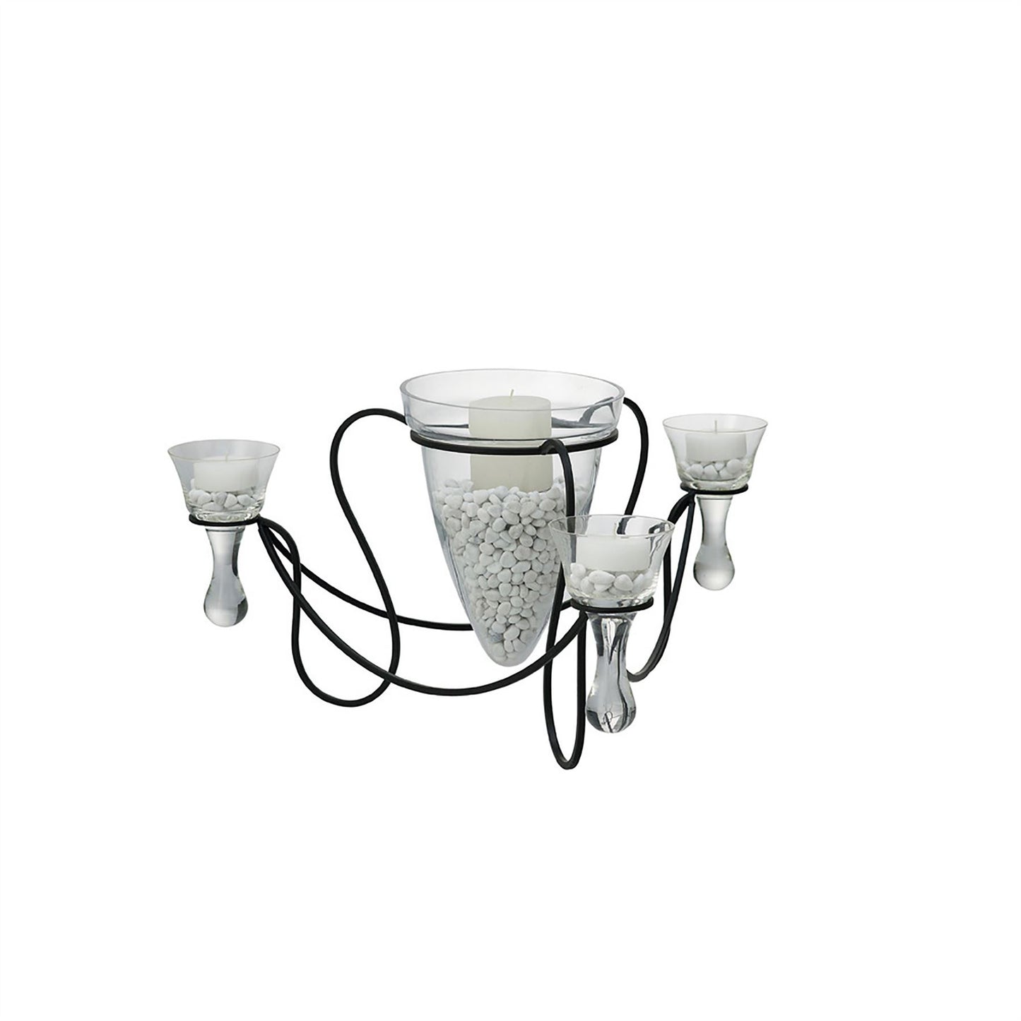 Diyas Home (DH) Tessa Candle Holder 3 Arm Black/Clear Glass Art