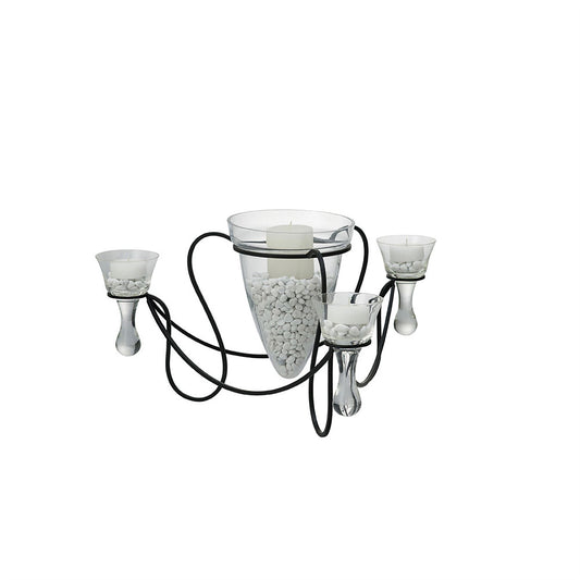 Diyas Home (DH) Tessa Candle Holder 3 Arm Black/Clear Glass Art