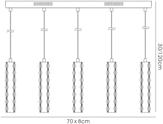 Diyas Galaxy Linear  5 Drop 15W LED 6000K Polished Chrome, Crystal Ceiling Pendant Light Fitting
