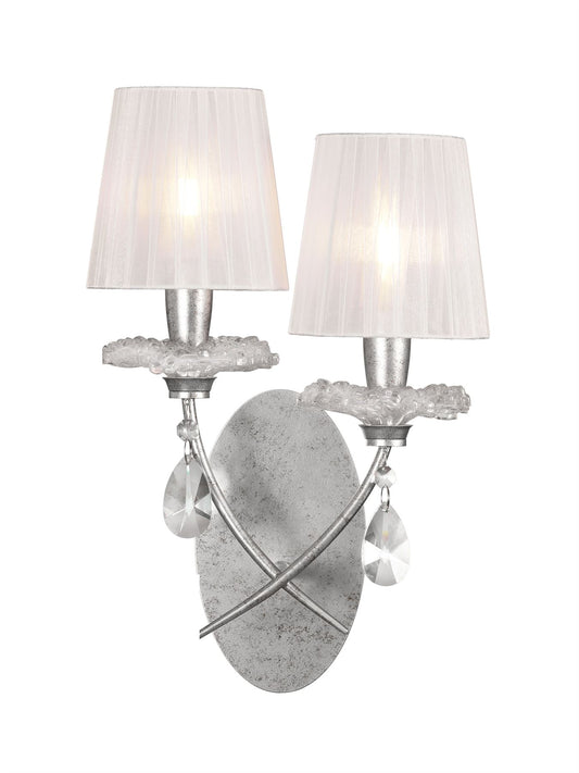Mantra M6304 Sophie Wall Light, 2 x E14 (Max 20W), Silver Painting, White Shades