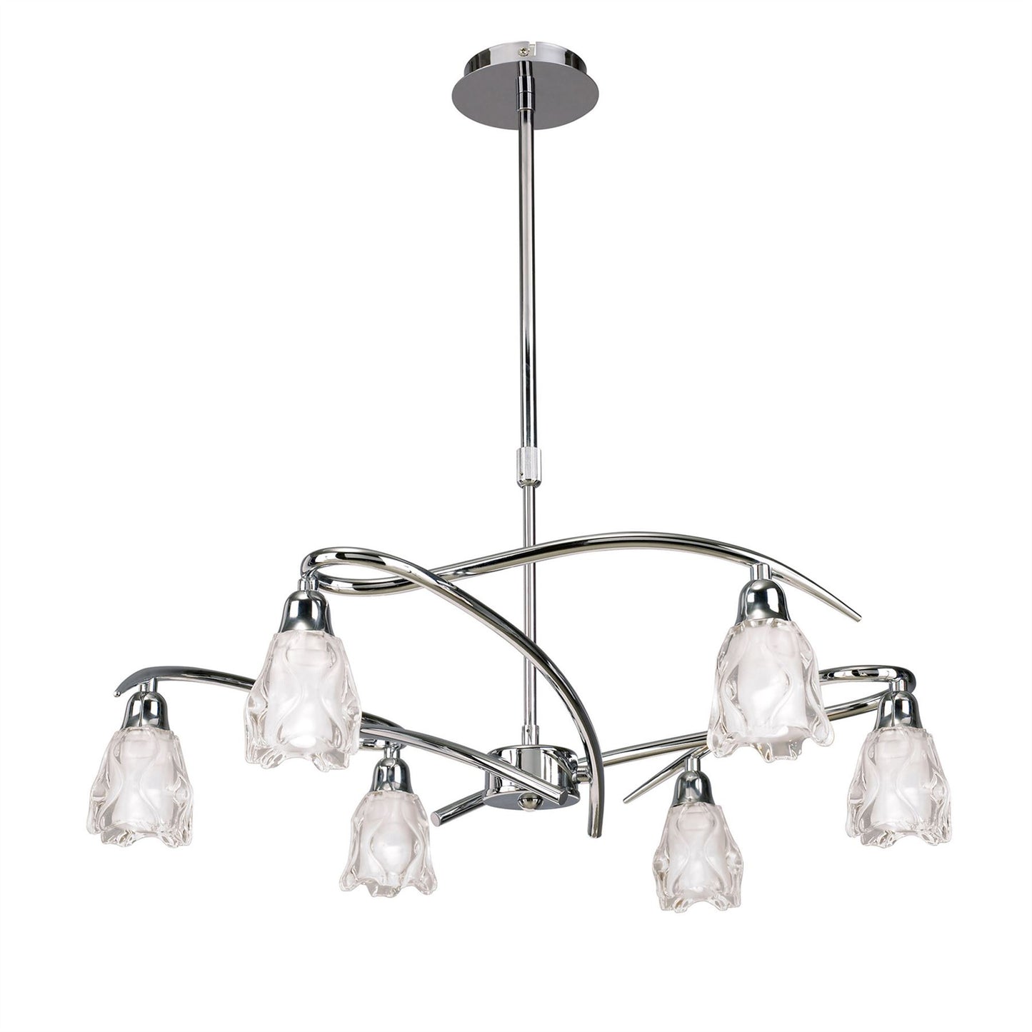 Mantra Amel 61cm Telescopic Convertible To Semi Flush 6 Light L1/SGU10, Polished Chrome, CFL Lamps INCLUDED