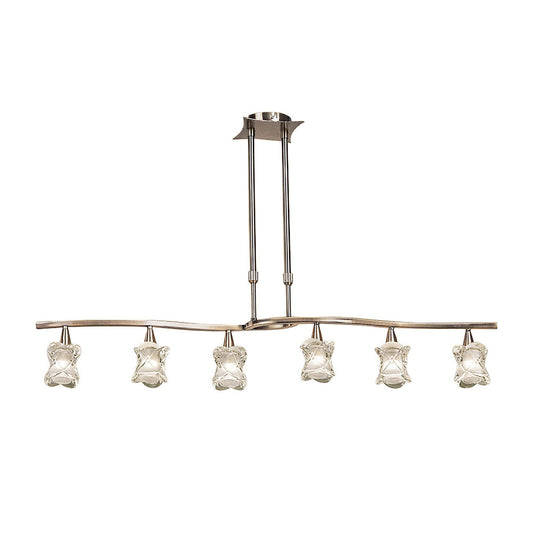 Mantra Rosa Del Desierto Telescopic Linear Pendant Line 6 Light G9, Antique Brass
