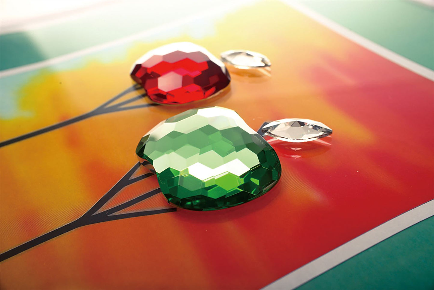 Diyas Home Crystal Wall Art (DH) Nature Apples, Black Frame, Amber, Green, Red Crystal Framed
