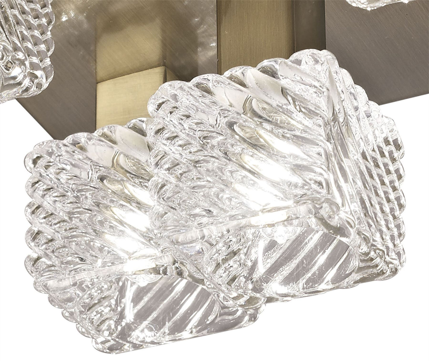 Deco Accor Ceiling Flush 5 Light G9, 230mm Square, Antique Brass/Clear Glass