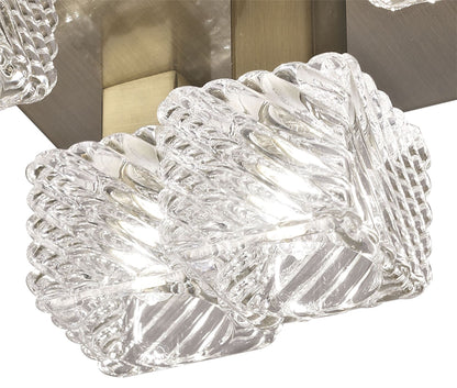Deco Accor Ceiling Flush 5 Light G9, 230mm Square, Antique Brass/Clear Glass