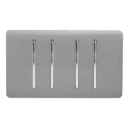 Trendi Artistic Modern Glossy 4 Gang 2 Way  Rocker Double Plate Tactile Light Switch Light Grey