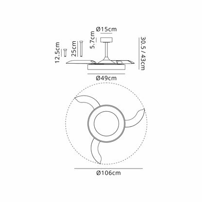 Niseko Fan M 49cm 50W LED Dimmable Ceiling Light With Built-In 30W DC Fan, 2700-5000K Remote Control, 5500lm, White, 5yrs Warranty