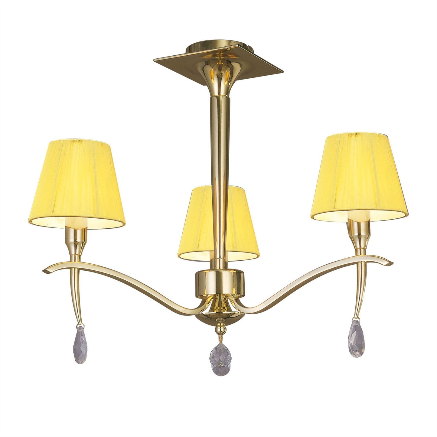 Mantra Siena 53cm Semi Flush Round 3 Light E14, Polished Brass with Amber Cream Shades and Clear Crystal