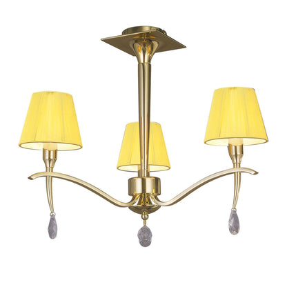 Mantra Siena 53cm Semi Flush Round 3 Light E14, Polished Brass with Amber Cream Shades and Clear Crystal