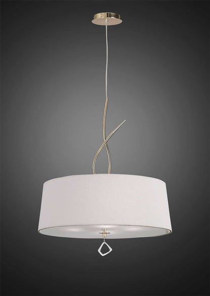Mantra Mara 55cm Pendant 4 Light E27 Round, French Gold with Ivory White Shade
