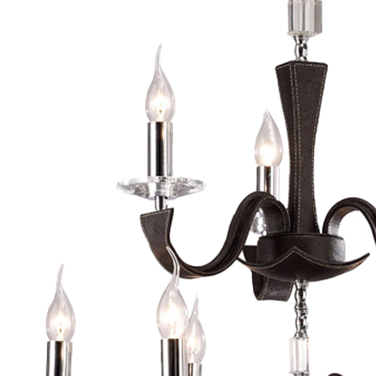 Diyas Nardini 65cm  2 Tier 9 Light E14 Polished Chrome Dark Brown Faux Leather/Crystal Ceiling Pendant Light Fitting