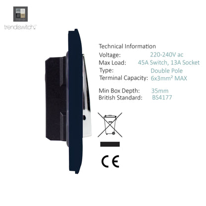 Trendi Artistic Modern Glossy 45 A Cooker Switch & Plug Socket Inc Neon Insert Navy