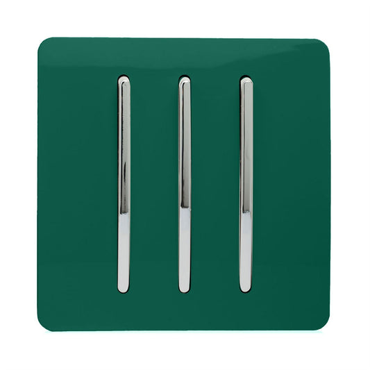 Trendi 3 Gang 2 Way Artistic Modern Glossy 10 Amp Rocker Tactile Light Switch Dark Green