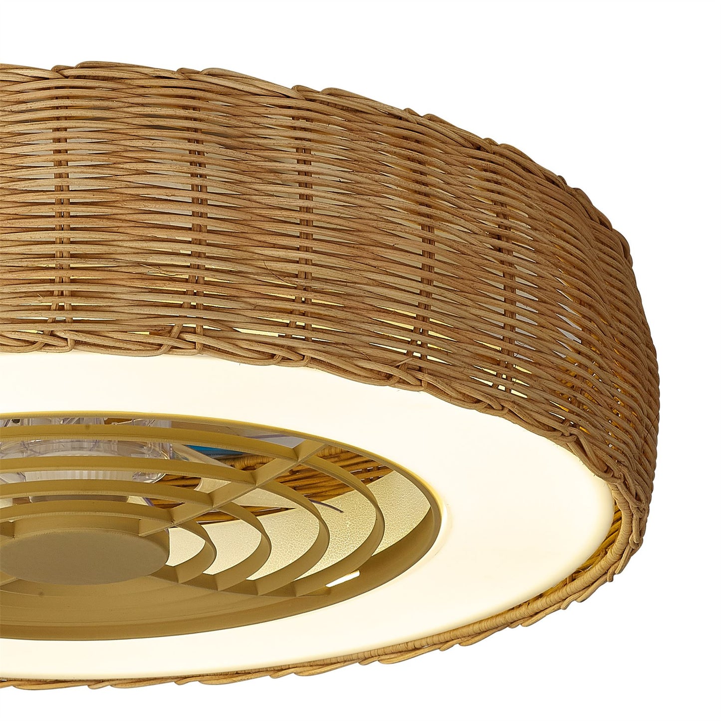 Kilimanjaro Mini 58cm 55W LED Dimmable Ceiling Light With 25W DC Reversible Fan, 3800lm, Beige Rattan, 5yrs Warranty