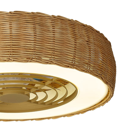 Kilimanjaro Mini 58cm 55W LED Dimmable Ceiling Light With 25W DC Reversible Fan, 3800lm, Beige Rattan, 5yrs Warranty