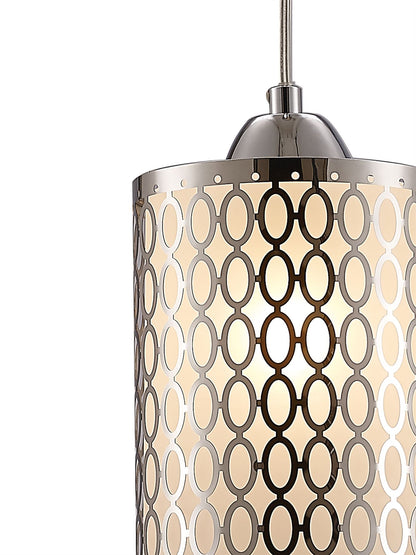 Deco Charon Single Oval Pattern Pendant 1 Light E27 Polished Chrome