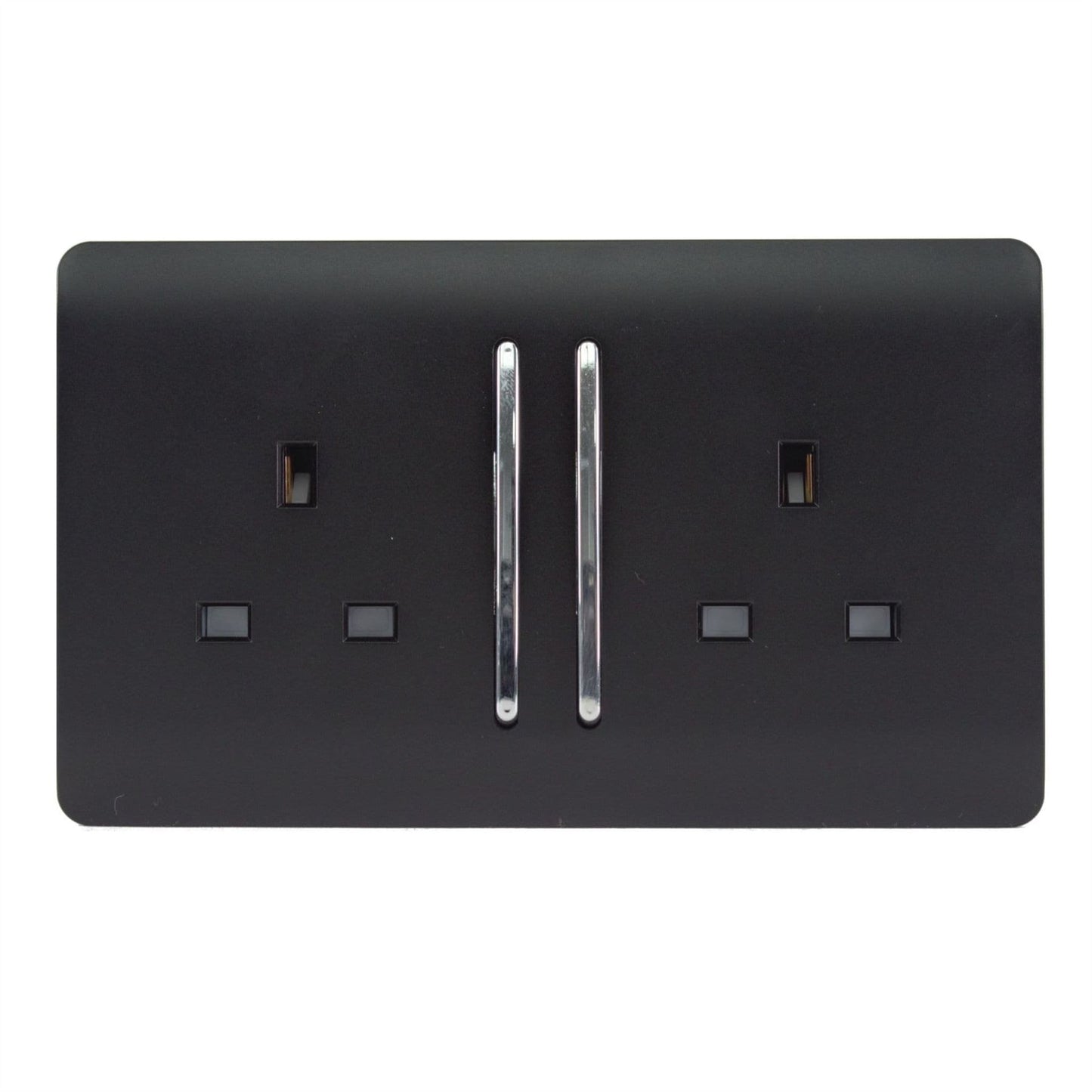 Trendi 2 Gang 13 Amp Switched Plug Socket Matt Black Soft Touch - ART-SKT213LSTB