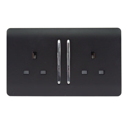 Trendi 2 Gang 13 Amp Switched Plug Socket Matt Black Soft Touch - ART-SKT213LSTB