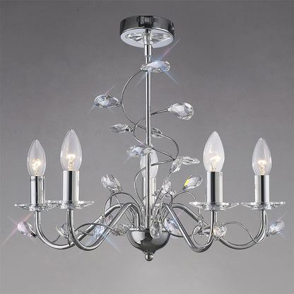 Diyas Willow 50cm  WITHOUT SHADE 5 Light E14 Polished Chrome/Crystal Ceiling Pendant Light Fitting