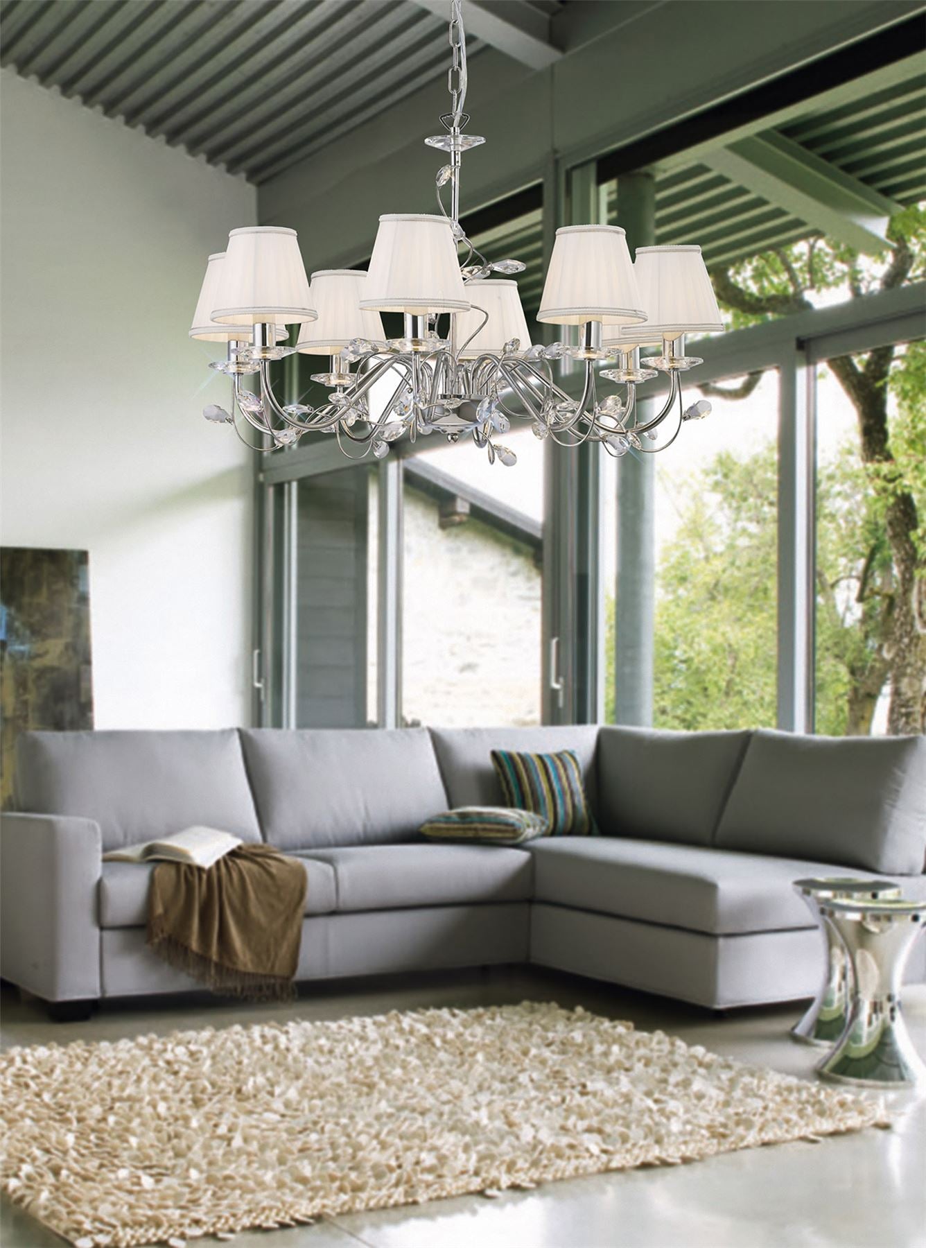 Diyas Willow 64cm  WITHOUT SHADE 8 Light E14 Polished Chrome/Crystal Ceiling Pendant Light Fitting