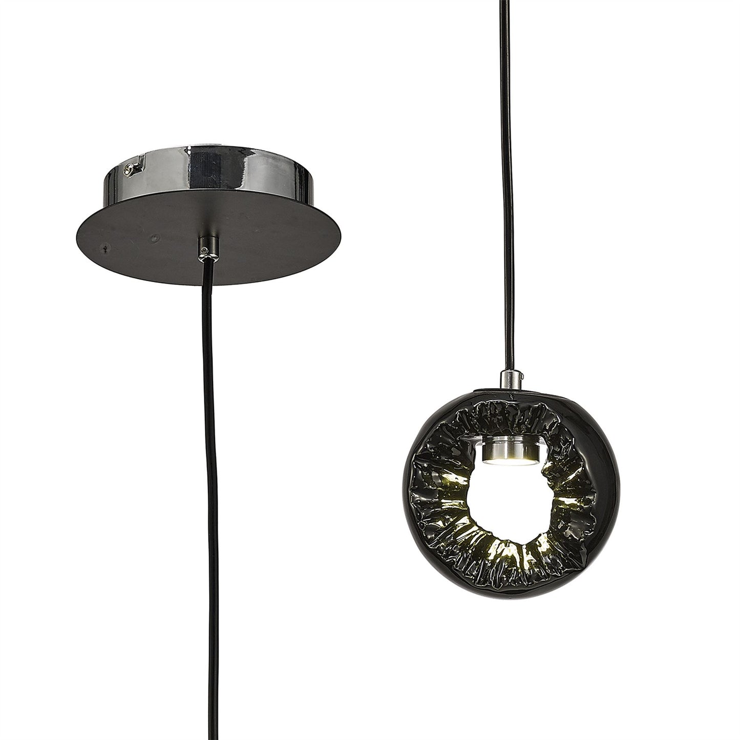 Diyas Salvio 15cm Ceramic Round Sculpture  1 x 3W LED 4200K Chrome/Black, 3yrs Warranty Ceiling Pendant Light Fitting