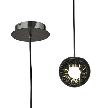 Diyas Salvio 15cm Ceramic Round Sculpture  1 x 3W LED 4200K Chrome/Black, 3yrs Warranty Ceiling Pendant Light Fitting