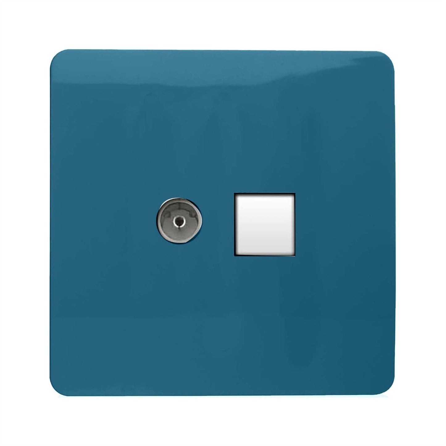 Trendi Artistic Modern Glossy Tactile TV Co-axial Socket + Telephone Socket Ocean Blue
