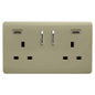 Champagne Gold Screwless 2 Gang Switched Double Socket 13A With 2 x USB-C 24W (Shared), (35mm Back Box Req.), 10yrs Warranty