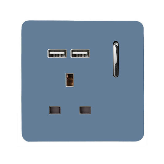 Trendi 1 Gang Artistic Modern Glossy 13 Amp 2x2.1mA USB Switched Tactile Sky