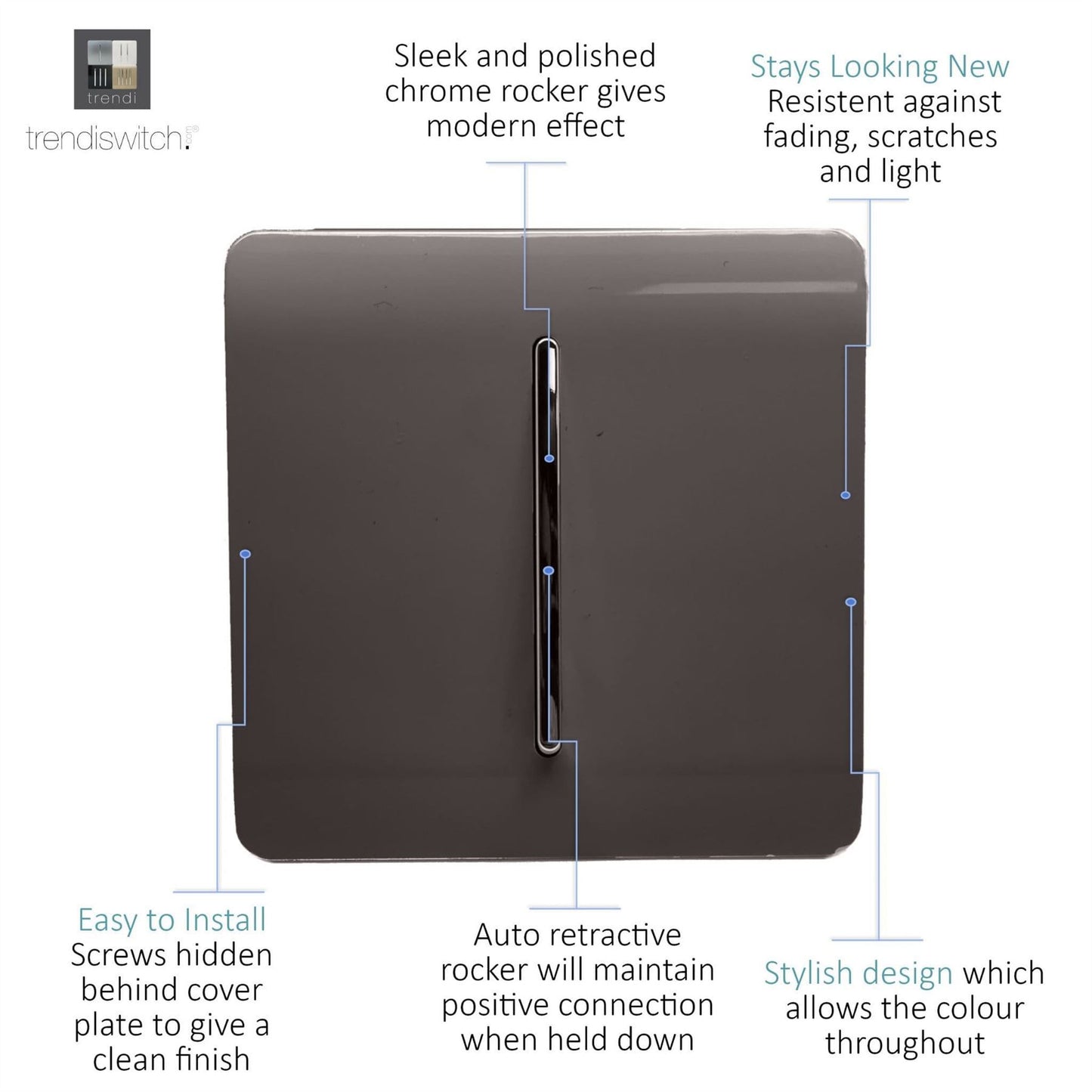 Trendi Artistic Modern Glossy Tactile Auto Retractive Door Bell Switch Dark Brown