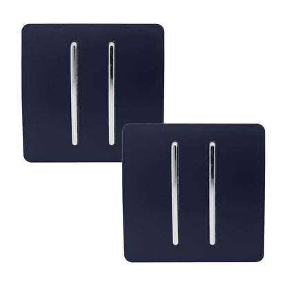 Trendi 2 Gang 2 Way 240V Screwless Artistic Modern Glossy 10 Amp Chrome Rocker Electrical Wall Light Switch in Navy Blue (2 pack)