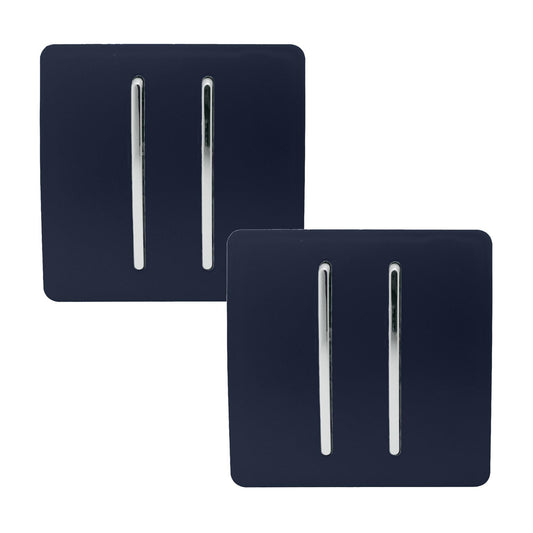 Trendi 2 Gang 2 Way 240V Screwless Artistic Modern Glossy 10 Amp Chrome Rocker Electrical Wall Light Switch in Navy Blue (2 pack)