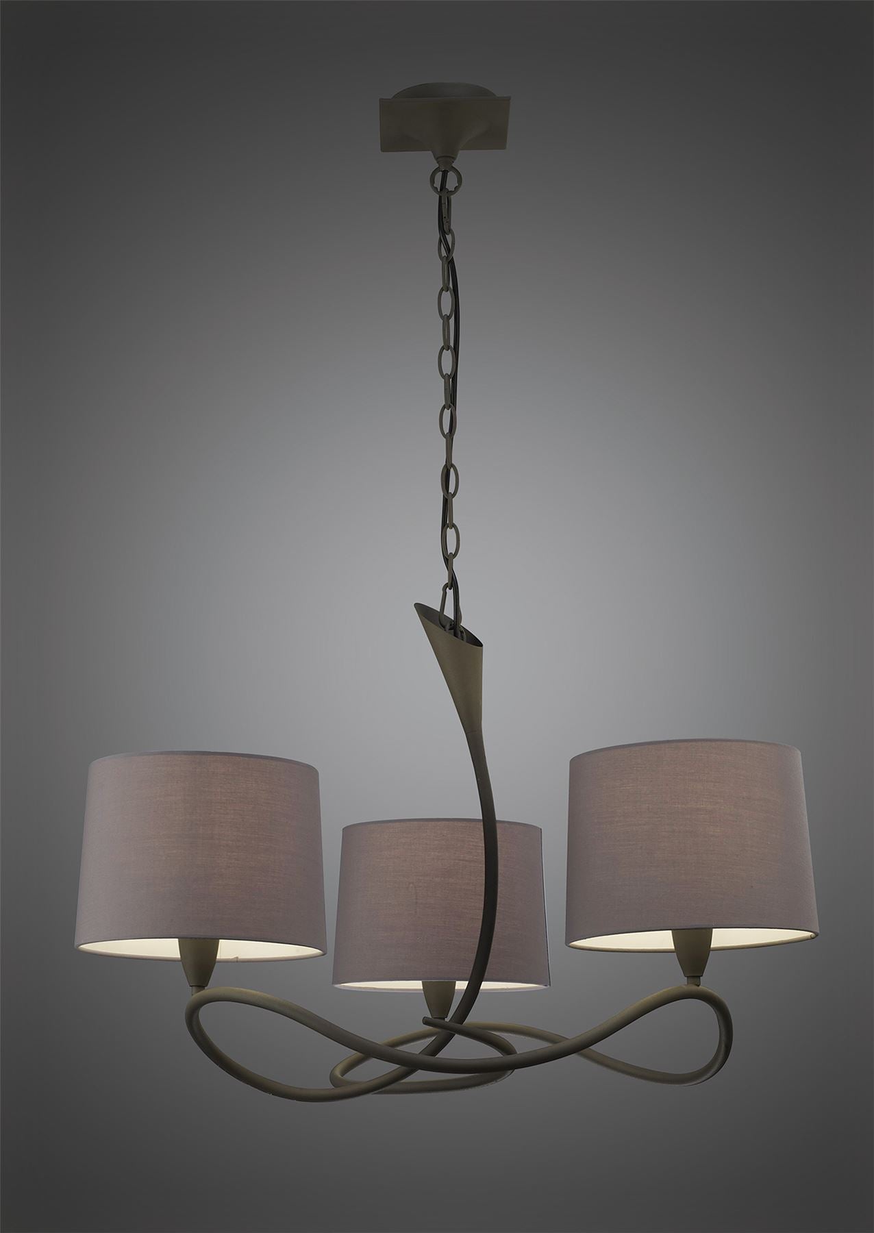 Mantra M3686 Lua Pendant 3 Light E27, Ash Grey with Ash Grey Shades
