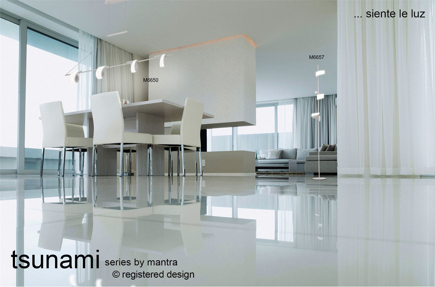 Mantra Tsunami 4 Light Linear Pendant, 48W LED, 3000K, 3600lm, Sand White, 3yrs Warranty