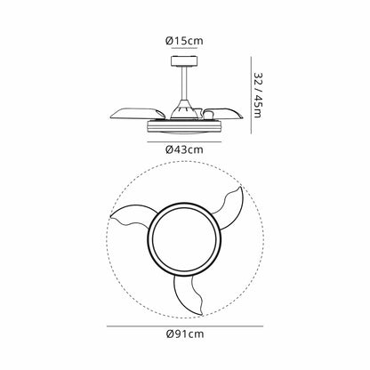 North 40W LED Dimmable White/RGB Ceiling Light With Built-In 28W DC Reversible Fan, Remote Control 3000-6500K, 2500lm, White, 5yrs Warranty