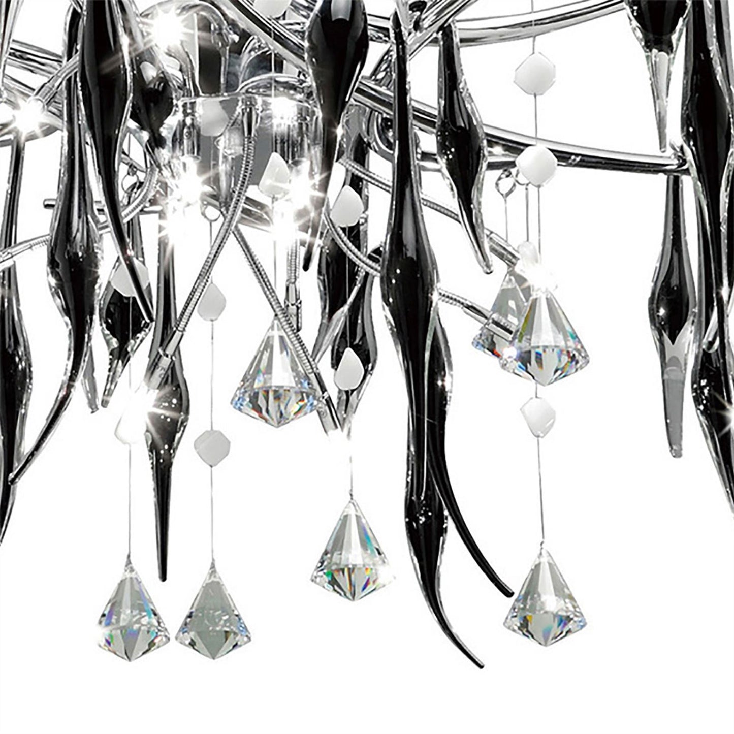 Diyas Cygnet  11 Light G4 Polished Chrome/Black Glass/Crystal, NOT LED/CFL Compatible Ceiling Pendant Light Fitting