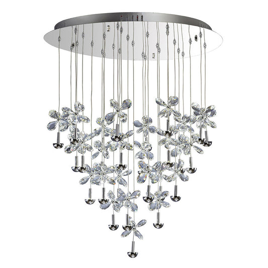 Diyas Aviva 68cm  Round 28 Light 4000K LED Polished Chrome/Crystal Ceiling Pendant Light Fitting