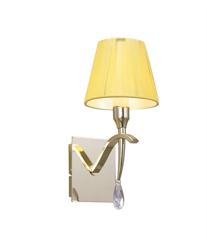 Mantra Siena Wall Light Switched 1 Light E14, Polished Brass with Amber Cream Shade and Clear Crystal