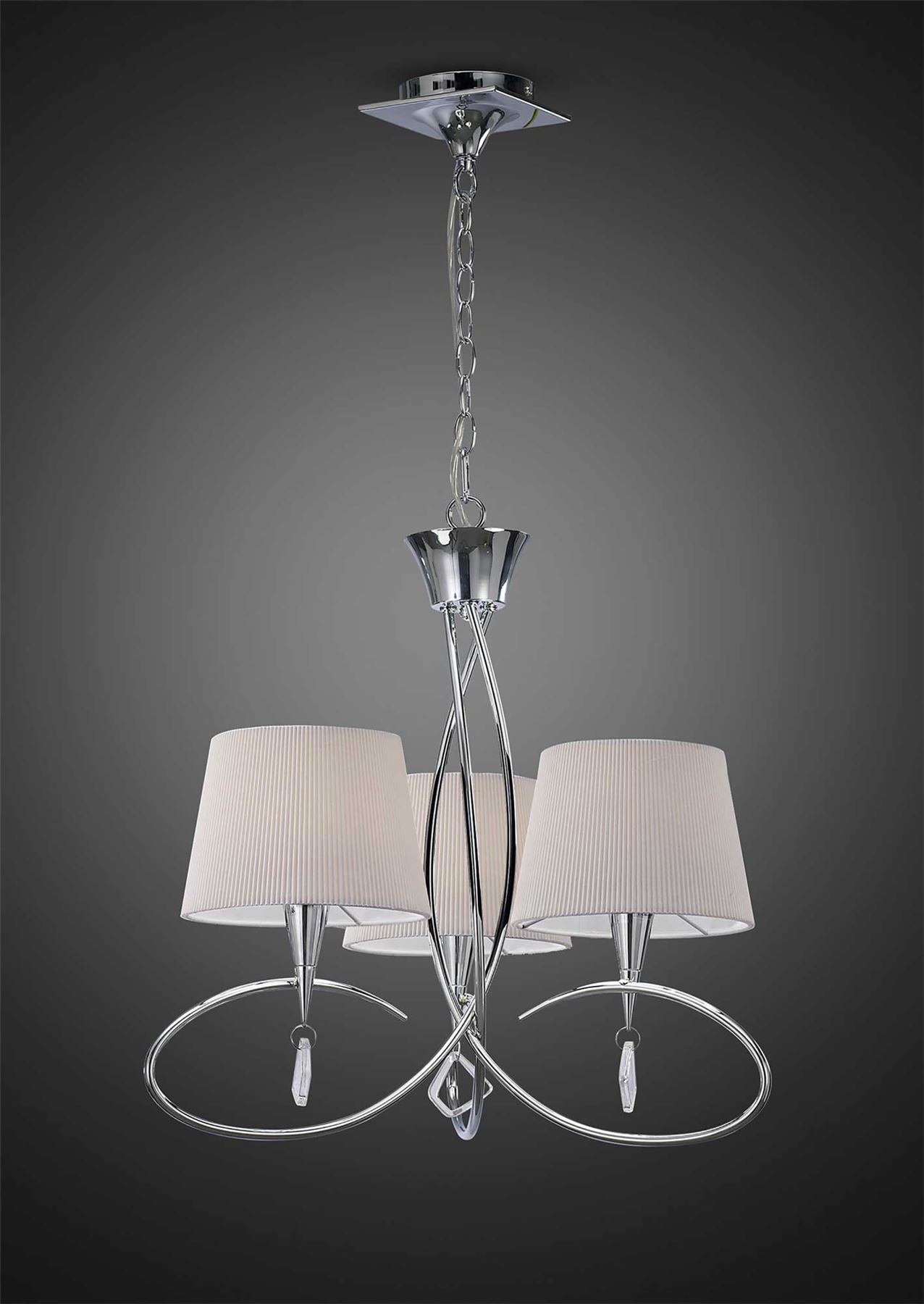 Mantra M1640 Mara Pendant 3 Light E14, Polished Chrome with Ivory White Shades