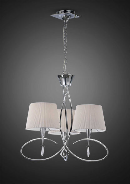 Mantra M1640 Mara Pendant 3 Light E14, Polished Chrome with Ivory White Shades