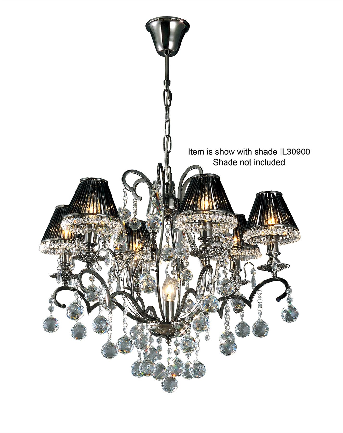 Diyas Pescara 65cm  Round 7 Light E14 Black Chrome/Crystal Ceiling Pendant Light Fitting