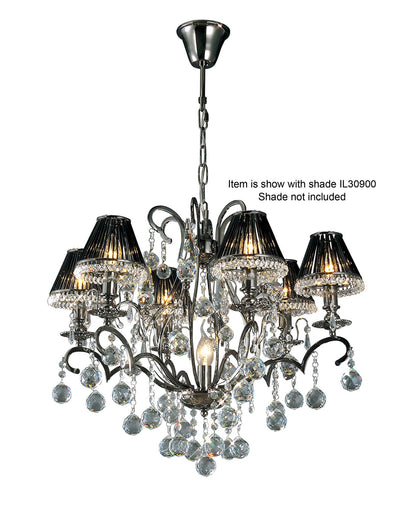 Diyas Pescara 65cm  Round 7 Light E14 Black Chrome/Crystal Ceiling Pendant Light Fitting