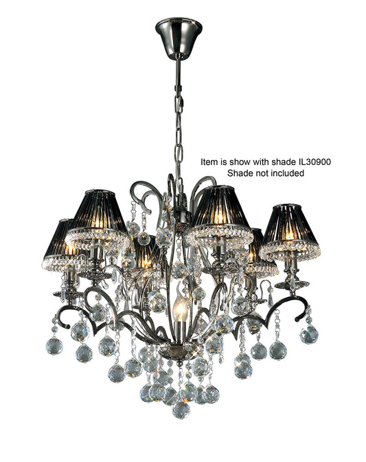 Diyas Pescara 65cm  Round 7 Light E14 Black Chrome/Crystal Ceiling Pendant Light Fitting