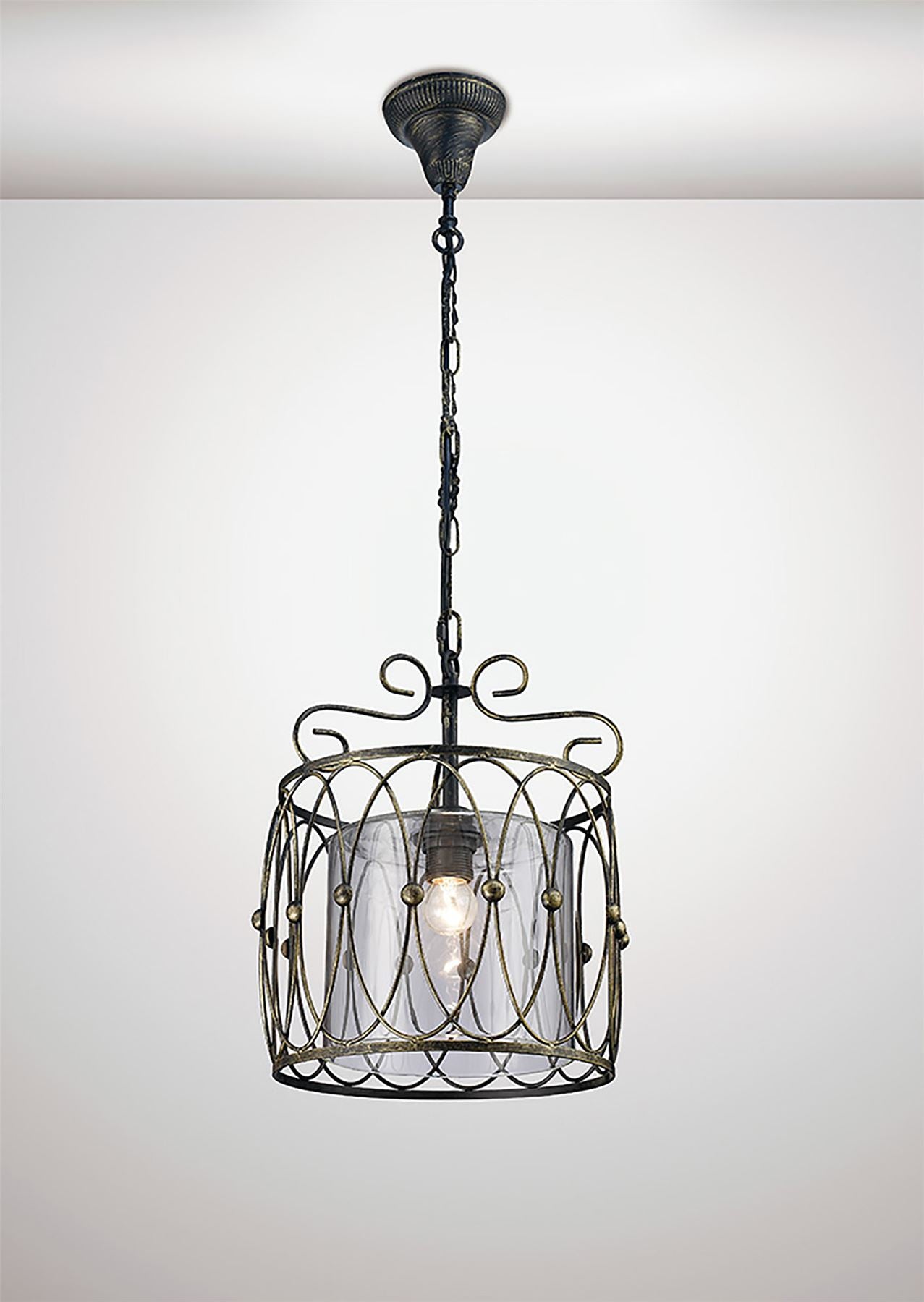 Diyas Malcolm 31cm Single  1 Light E27 Black/Gold with Clear Glass Ceiling Pendant Light Fitting