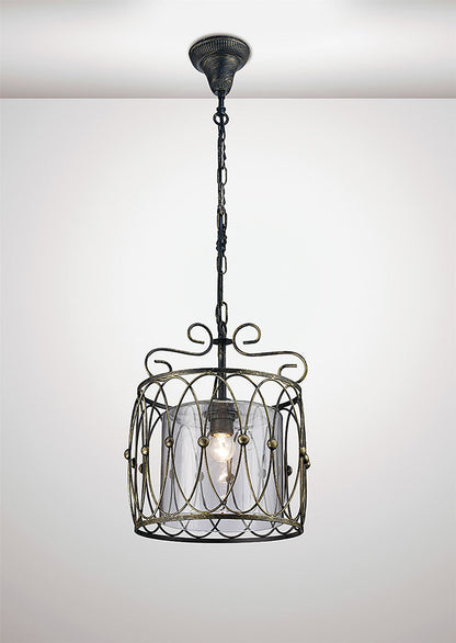 Diyas Malcolm 31cm Single  1 Light E27 Black/Gold with Clear Glass Ceiling Pendant Light Fitting