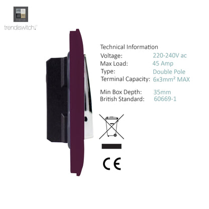 Trendi Artistic Modern Glossy 45 A Tactile Light Switch & Neon Insert Plum