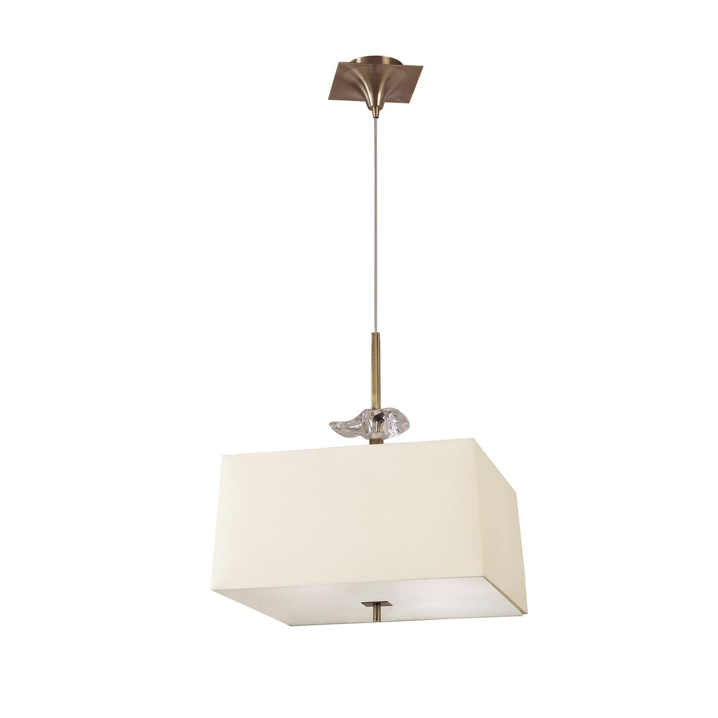 Mantra Akira Square Pendant 4 Light E27, Antique Brass/Frosted Glass with Cream Shade