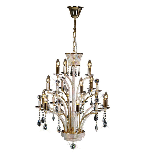 Diyas Orlando 65cm  12 Light E14 French Gold/Crystal, (ITEM REQUIRES CONSTRUCTION/CONNECTION) Ceiling Pendant Light Fitting