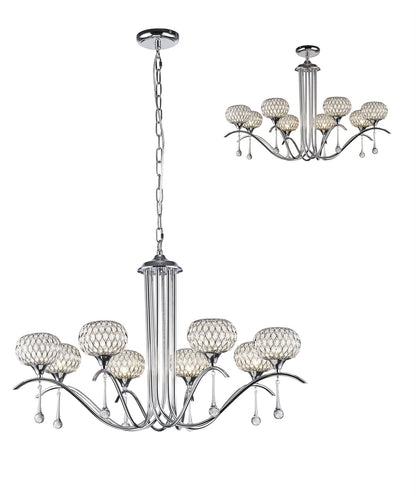 Diyas Chelsie 78cm  8 Light G9 Polished Chrome/Clear Beaded Glass Ceiling Pendant Light Fitting